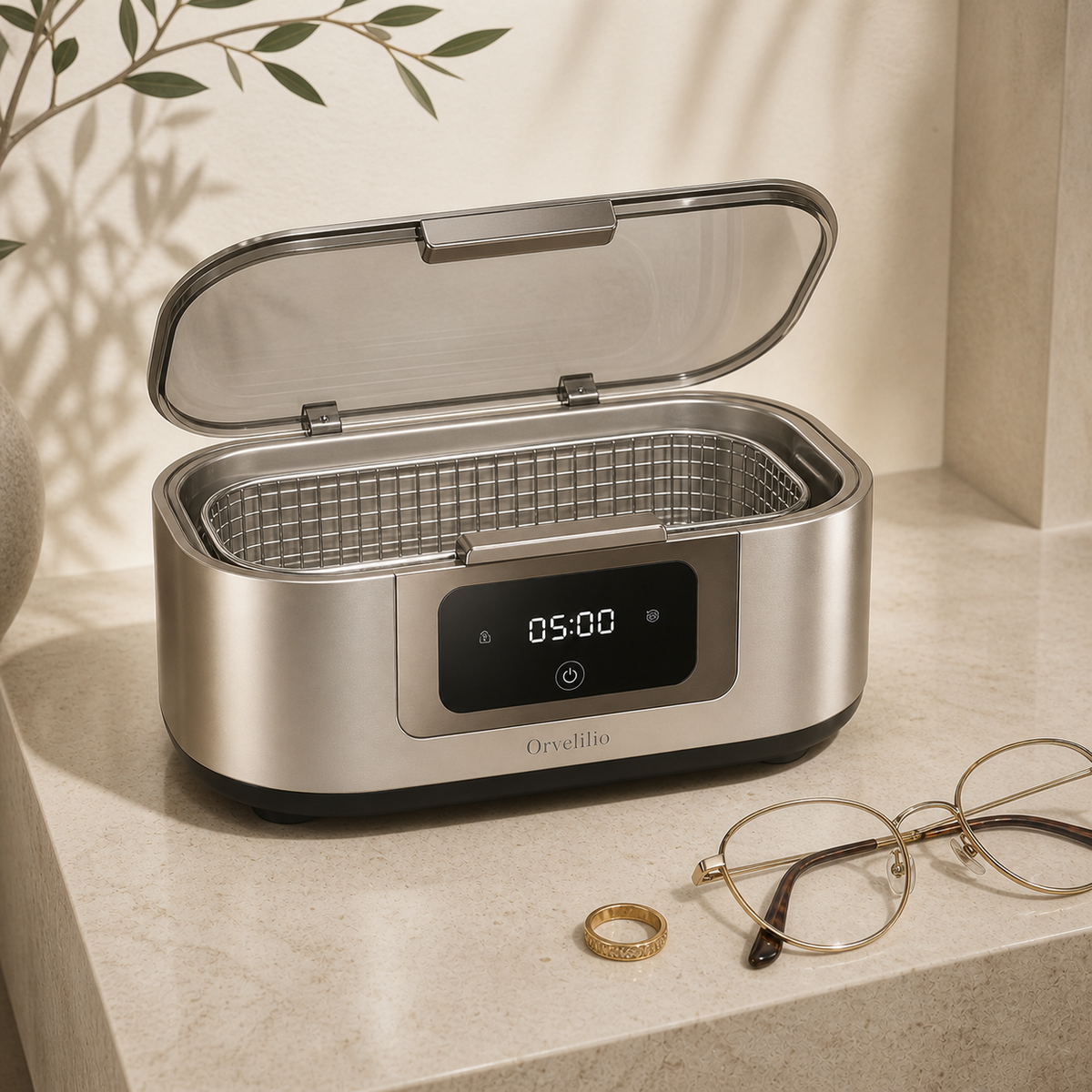 Orvelilio Precision Ultrasonic Cleaner detail and use image