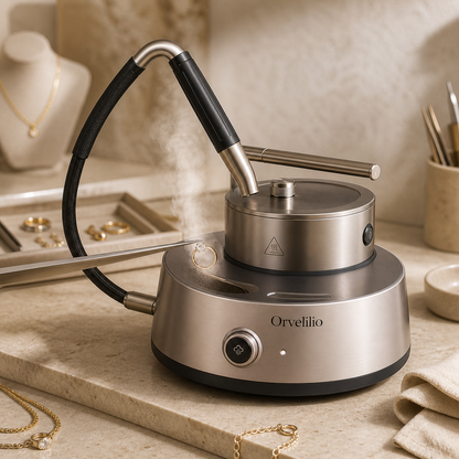 Orvelilio Jewelry Steam Station detail and use image