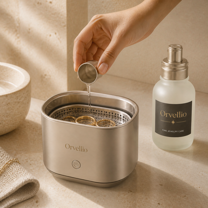 Orvelilio Fine Jewelry Cleaning Concentrate detail and use image