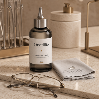 Orvelilio Eyewear Cleaning Concentrate detail and use image